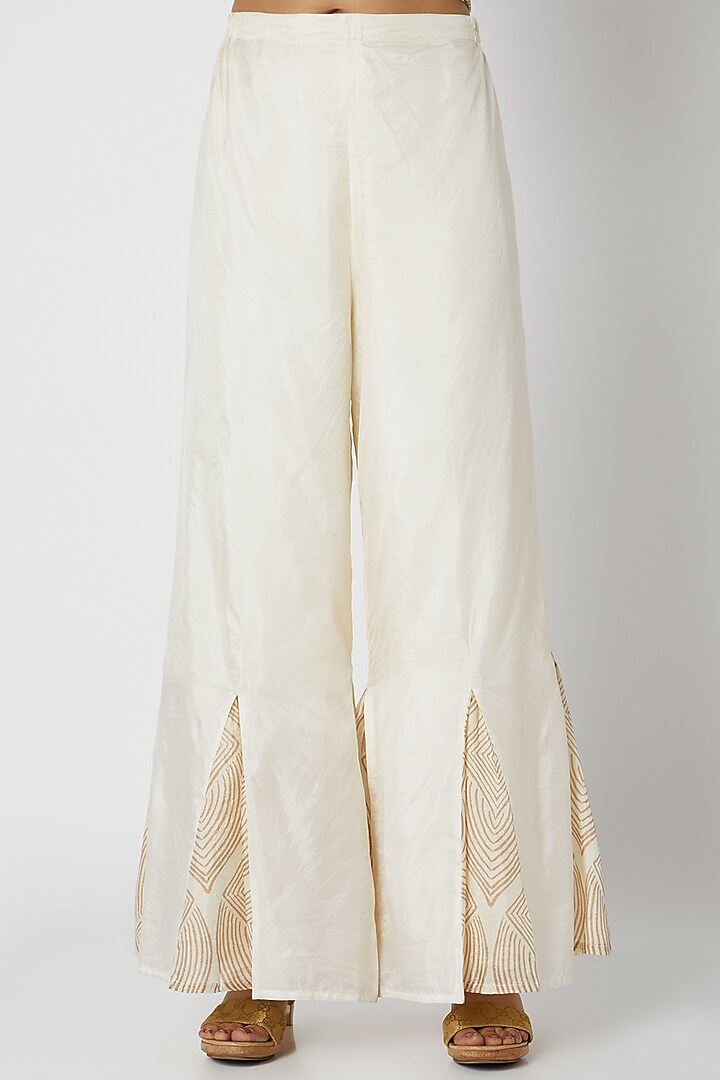 White Embroidered Bustier With Jacket & Palazzo Pants by Riraan By Rikita & Ratna at Pernia's Pop Up Shop