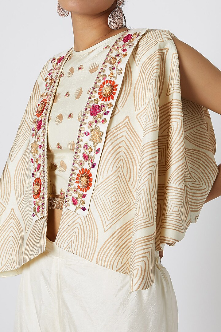 White Embroidered Bustier With Jacket & Palazzo Pants by Riraan By Rikita & Ratna at Pernia's Pop Up Shop