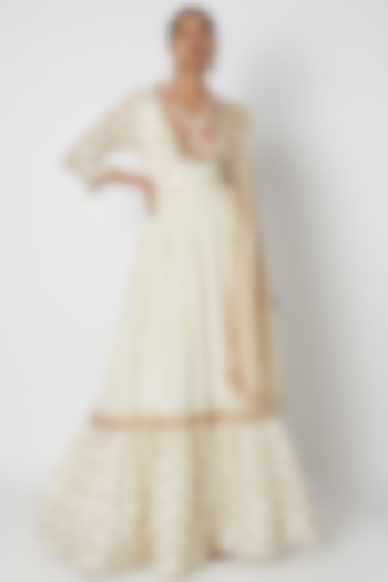 White Embroidered Anarkali With Dupatta by Riraan By Rikita & Ratna