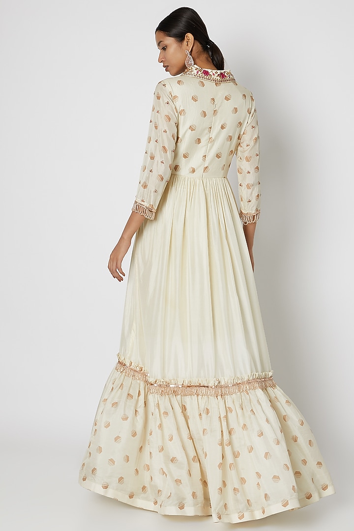 White Embroidered Wedding Anarkali With Dupatta by Riraan By Rikita & Ratna at Pernia's Pop Up Shop