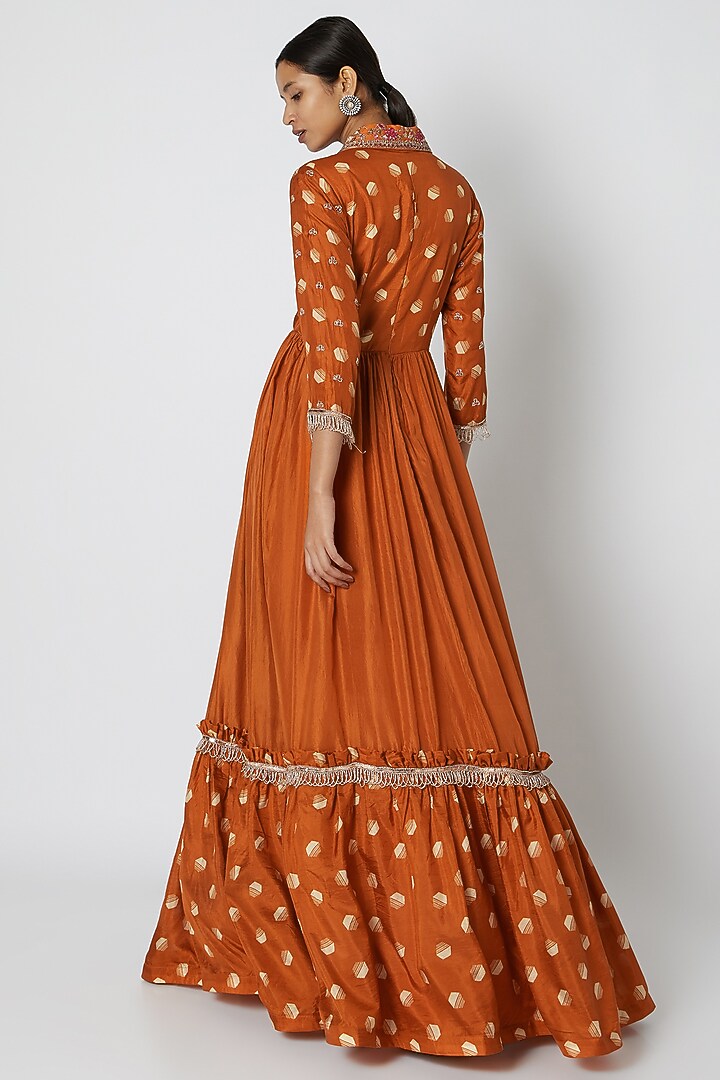 Orange Embroidered Wedding Anarkali With Dupatta by Riraan By Rikita & Ratna at Pernia's Pop Up Shop