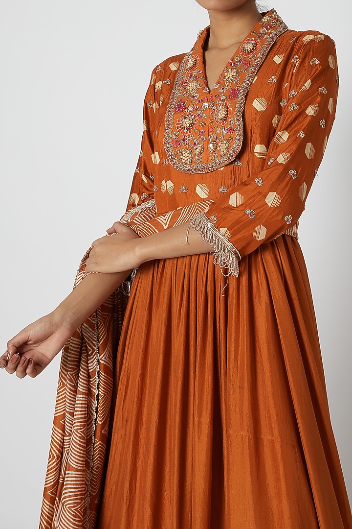 Orange Embroidered Wedding Anarkali With Dupatta by Riraan By Rikita & Ratna at Pernia's Pop Up Shop