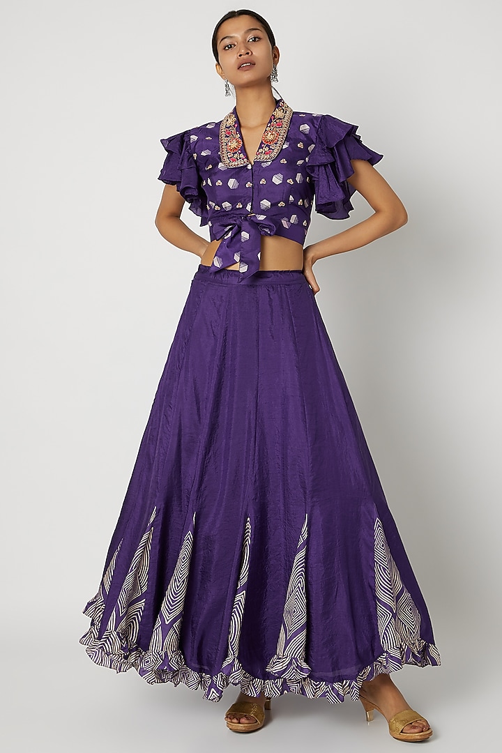 Purple Embroidered Blouse With Lehenga by Riraan By Rikita & Ratna