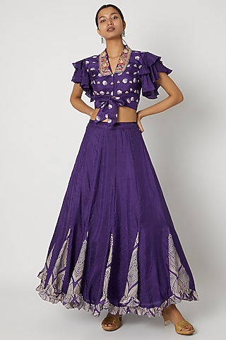 Purple Embroidered Blouse With Lehenga by Riraan By Rikita & Ratna