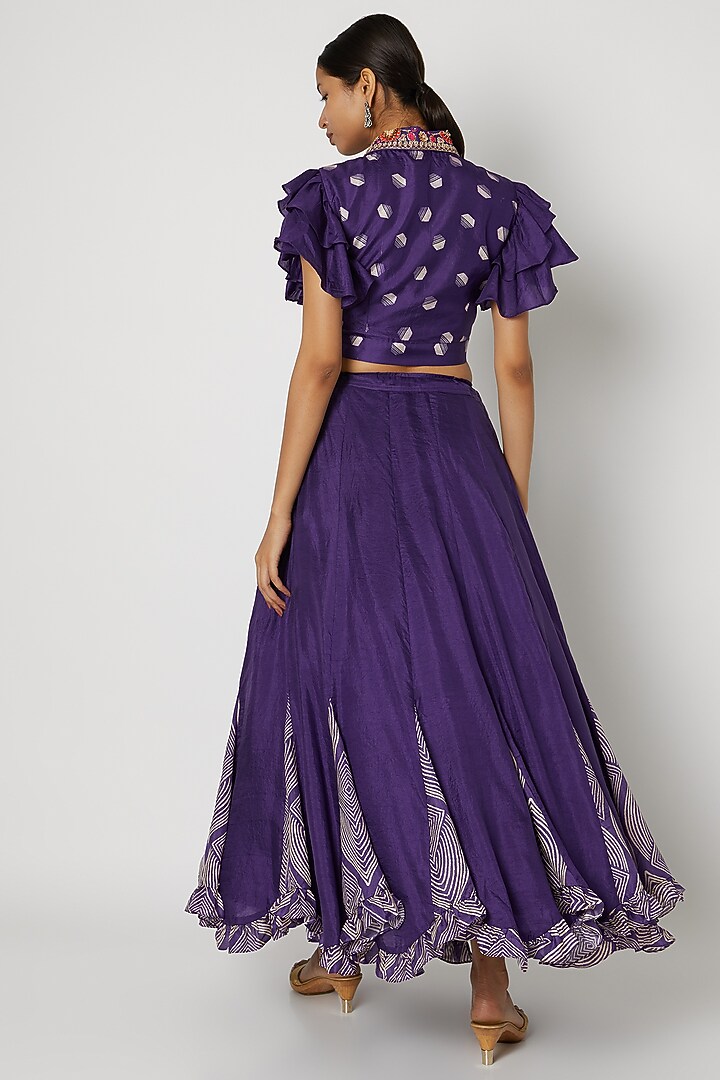 Purple Embroidered Blouse With Wedding Lehenga by Riraan By Rikita & Ratna at Pernia's Pop Up Shop