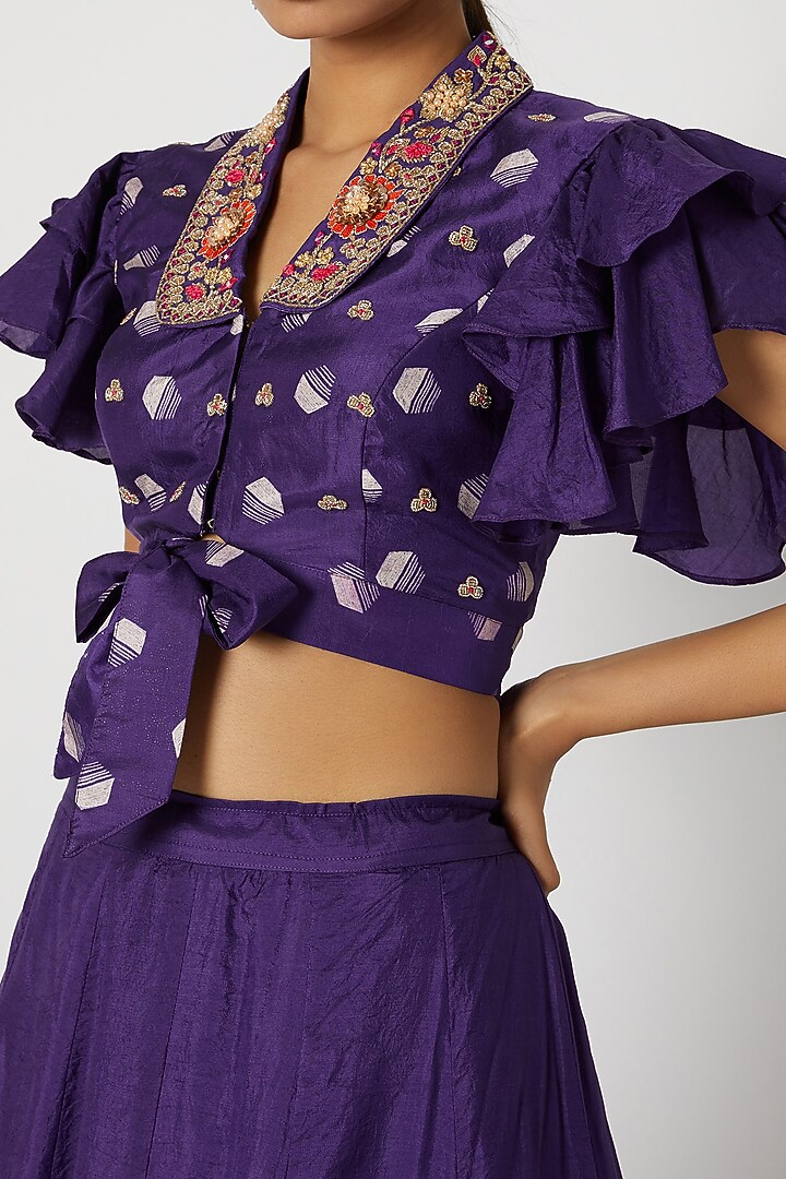 Purple Embroidered Blouse With Wedding Lehenga by Riraan By Rikita & Ratna at Pernia's Pop Up Shop