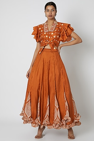 Orange Embroidered Blouse With Lehenga by Riraan By Rikita & Ratna