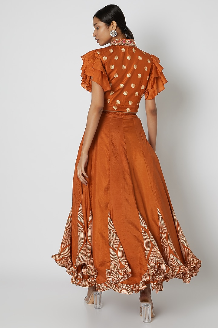 Orange Embroidered Blouse With Wedding Lehenga by Riraan By Rikita & Ratna at Pernia's Pop Up Shop