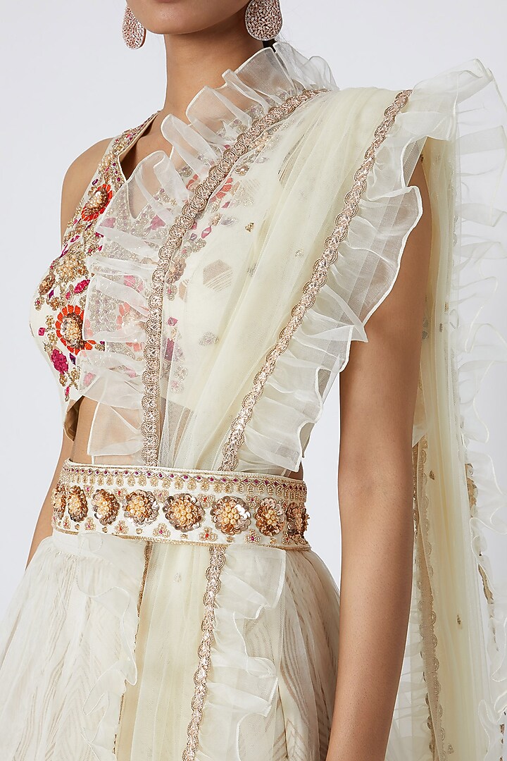 White Embroidered & Printed Wedding Lehenga Set by Riraan By Rikita & Ratna at Pernia's Pop Up Shop