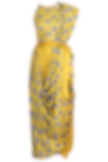 Tuscan Yellow Embroidered Printed Pant Saree Set by Riraan By Rikita & Ratna