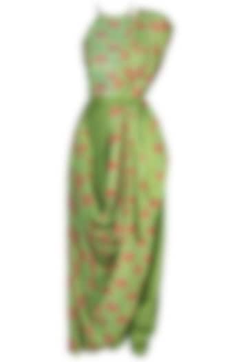 Matcha Green Embroidered Printed Pant Saree Set by Riraan By Rikita & Ratna