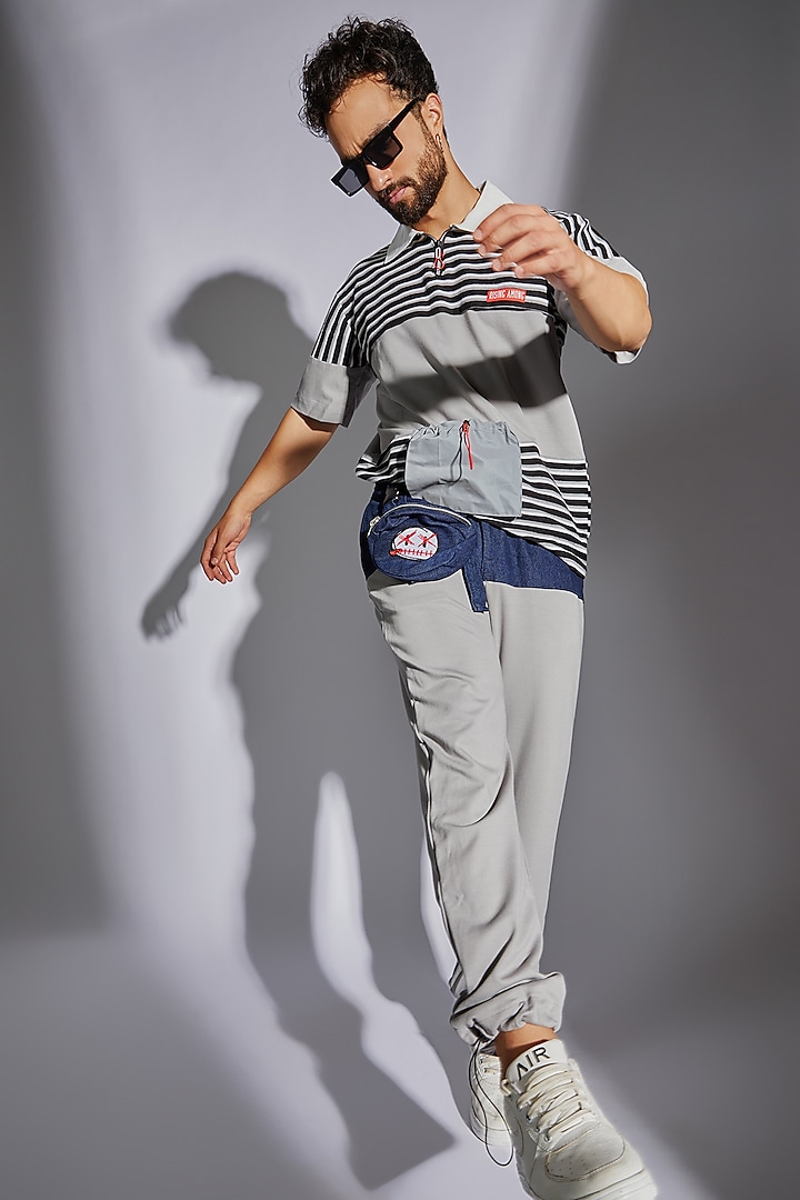 Grey Poly Tencel & Looper Knit Party Wear Shirt by RISING AMONG at Pernia's Pop Up Shop