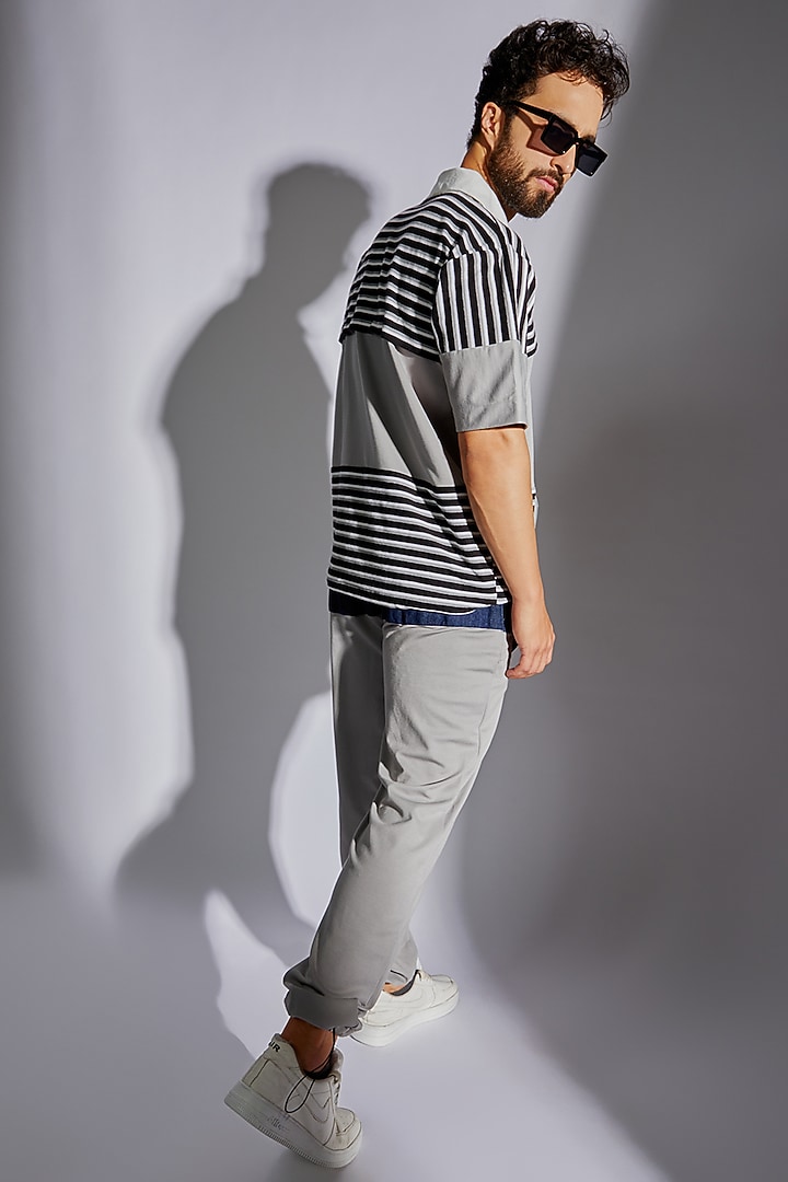 Grey Poly Tencel & Looper Knit Party Wear Shirt by RISING AMONG at Pernia's Pop Up Shop