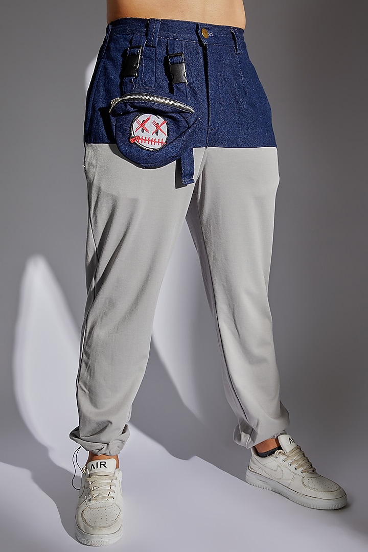 Grey Cotton Denim & Poly Tencel Pants by RISING AMONG at Pernia's Pop Up Shop