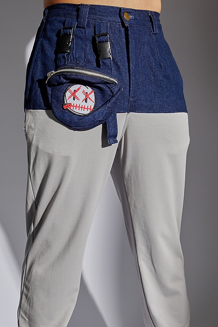 Grey Cotton Denim & Poly Tencel Pants by RISING AMONG at Pernia's Pop Up Shop