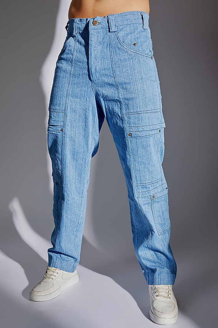 Blue Cotton Denim Pants by RISING AMONG at Pernia's Pop Up Shop