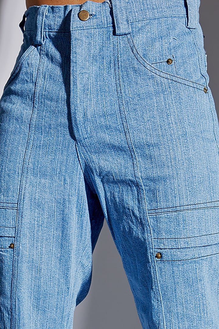 Blue Cotton Denim Pants by RISING AMONG at Pernia's Pop Up Shop