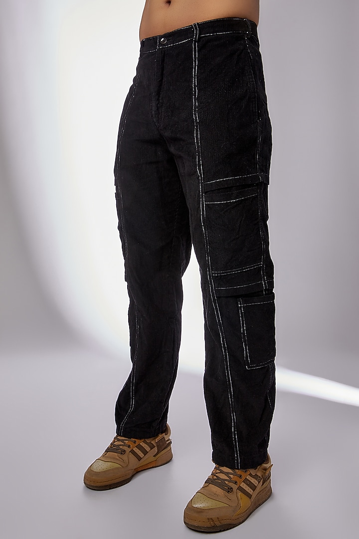 Black Cotton Corduroy Pants by RISING AMONG at Pernia's Pop Up Shop