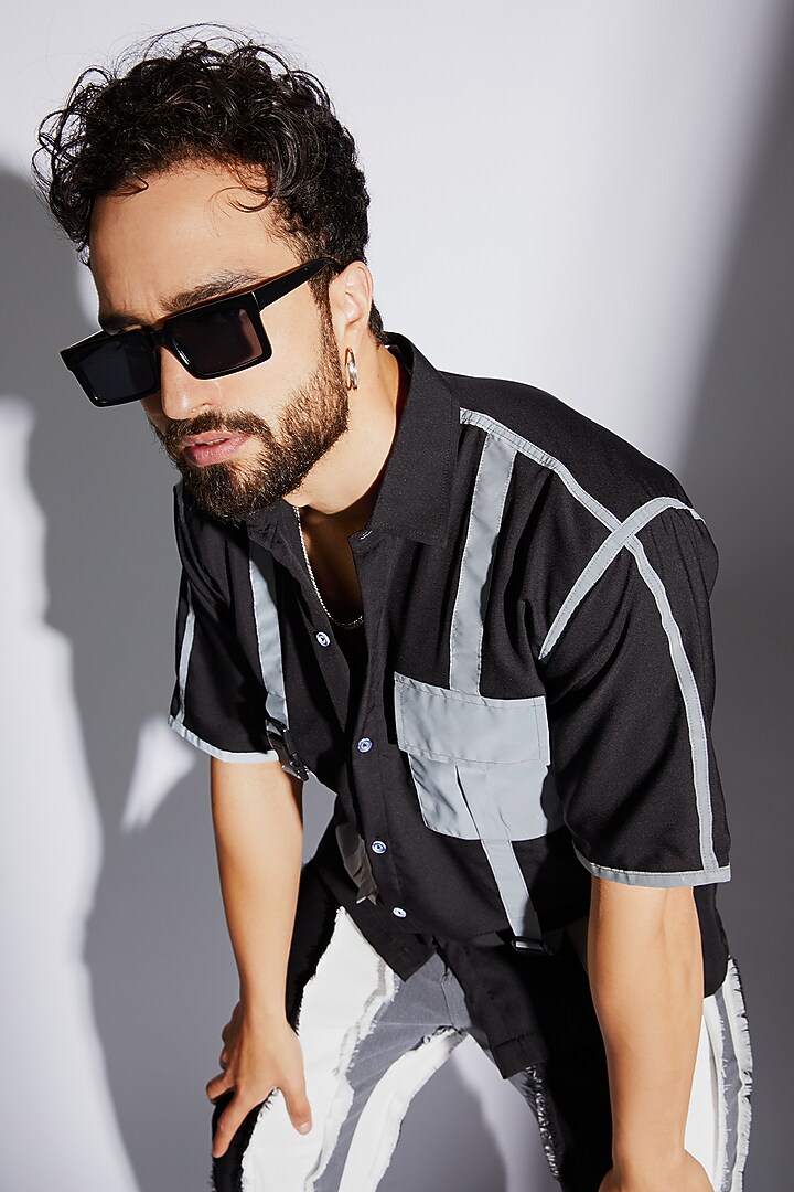 Black Poly Crepe Summer Shirt by RISING AMONG at Pernia's Pop Up Shop