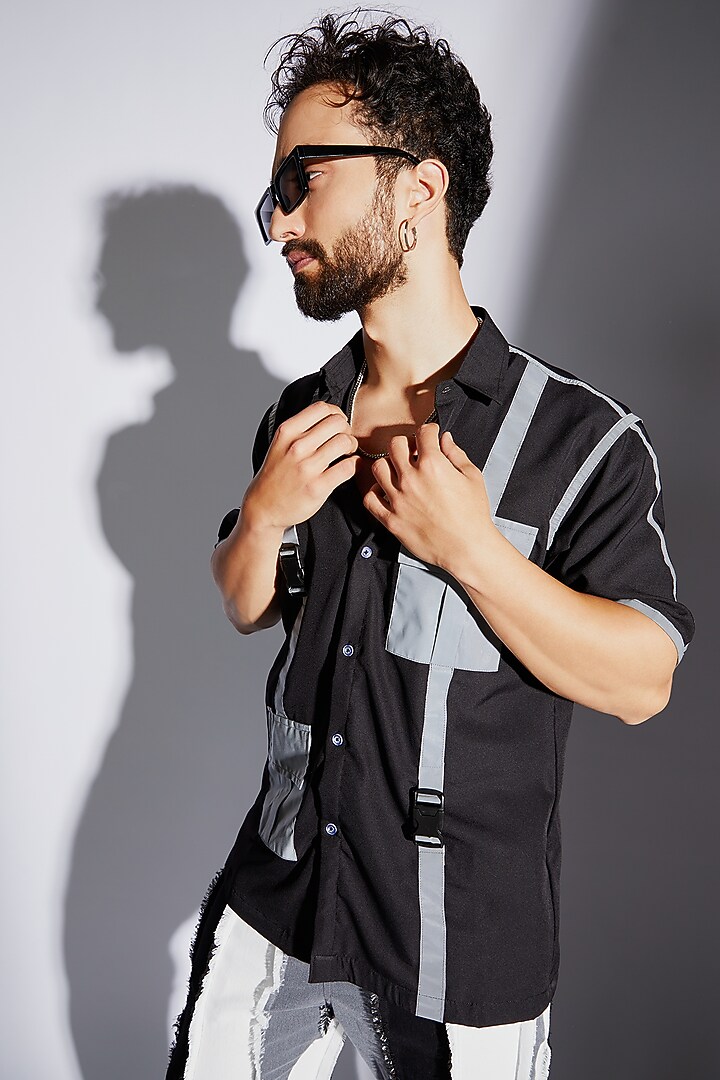 Black Poly Crepe Summer Shirt by RISING AMONG at Pernia's Pop Up Shop