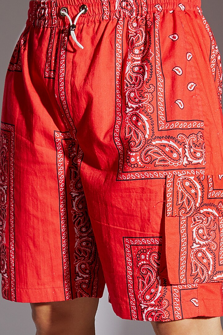 Red Cotton Printed Shorts by RISING AMONG at Pernia's Pop Up Shop