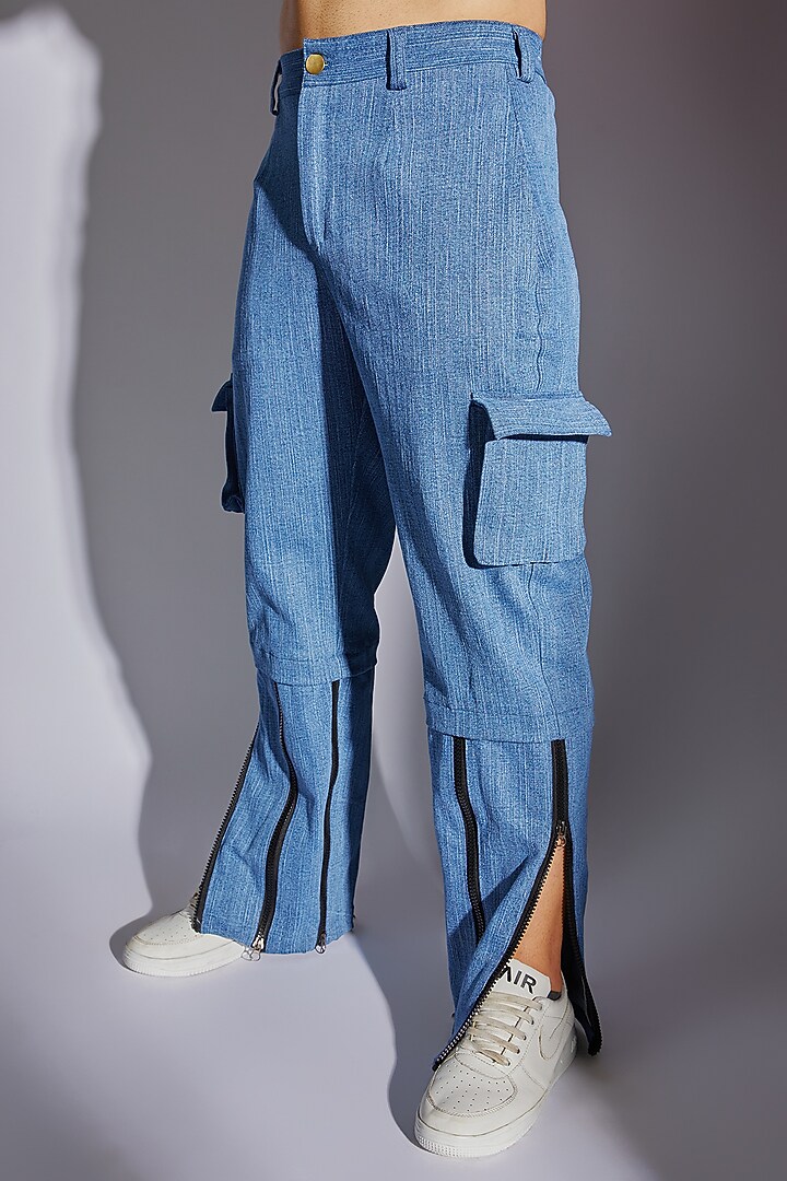Blue Cotton Denim Pants by RISING AMONG at Pernia's Pop Up Shop