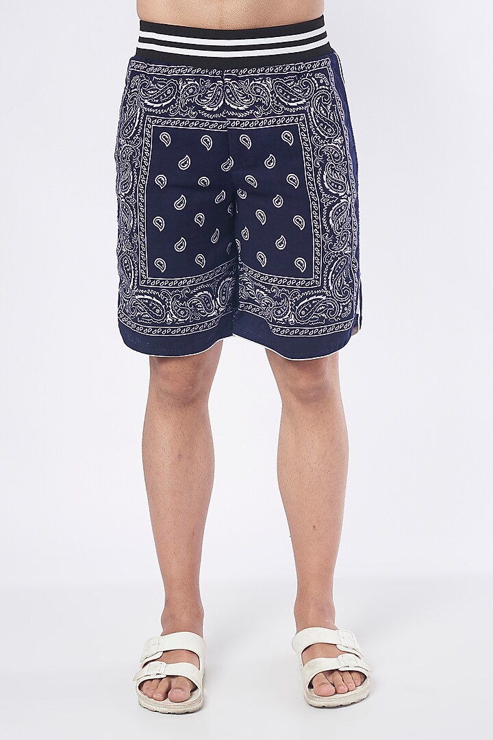 Black Printed Shorts by RISING AMONG at Pernia's Pop Up Shop