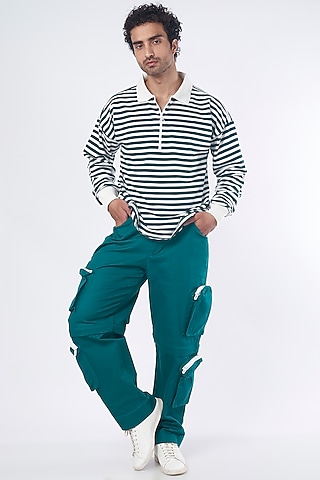 Green & White Printed Sweatshirt by RISING AMONG