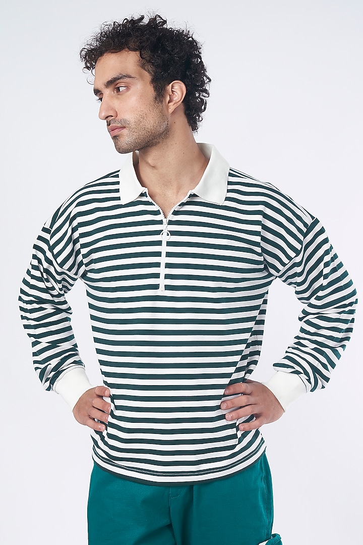 Green & White Printed Sweatshirt by RISING AMONG at Pernia's Pop Up Shop