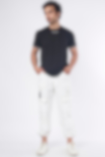 White Cotton Jogger Pants by RISING AMONG