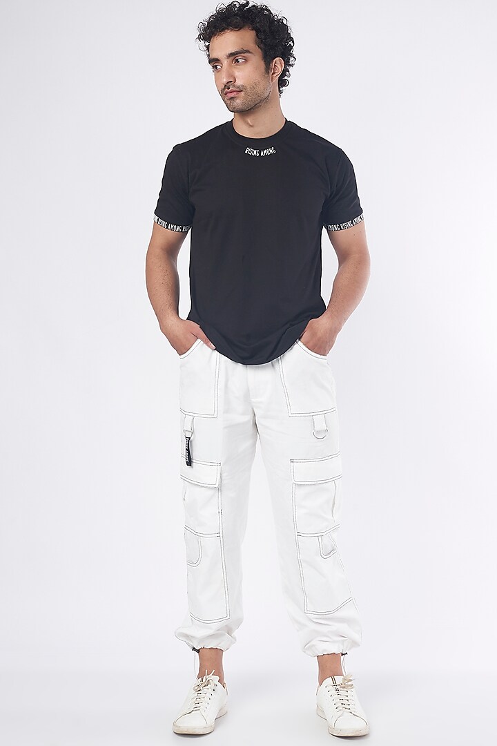 White Cotton Jogger Pants by RISING AMONG