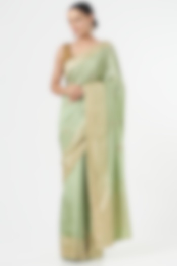 Mint Green Silk Saree Set by NARMADESHWARI