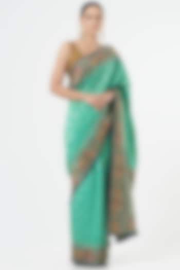 Green Silk Zari Weave Saree Set by NARMADESHWARI