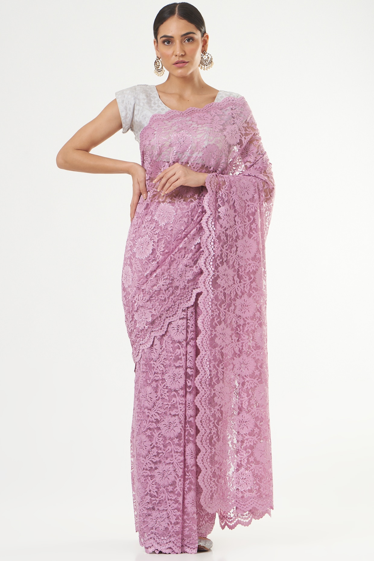 Chantilly Lace Ombre Saree With Floral Shiffli Embroidered Blouse – Chhabra  555