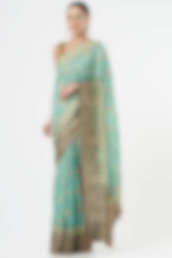 Sea Blue South Silk Party Wear Saree Set by NARMADESHWARI at Pernia's Pop Up Shop