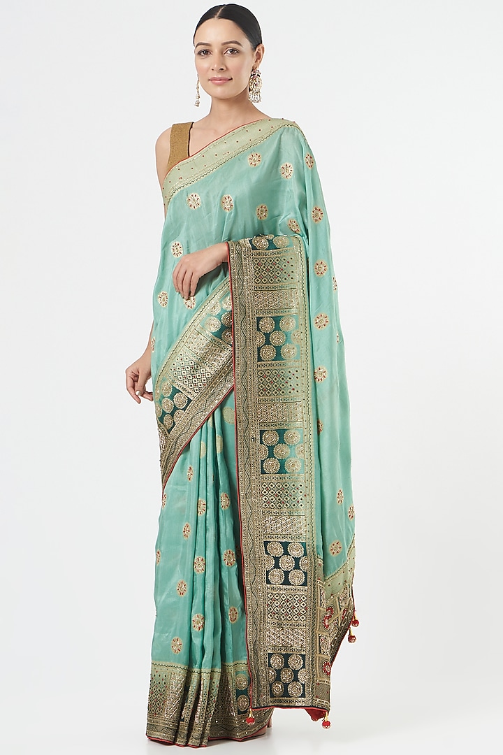 Sea Blue South Silk Party Wear Saree Set by NARMADESHWARI at Pernia's Pop Up Shop