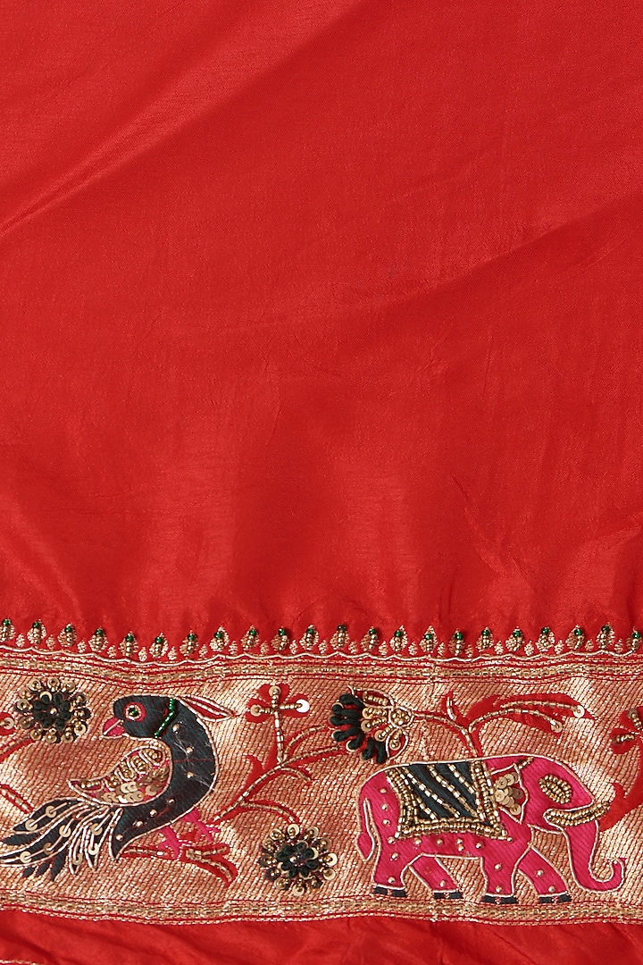 Red Silk Party Wear Saree Set by NARMADESHWARI at Pernia's Pop Up Shop