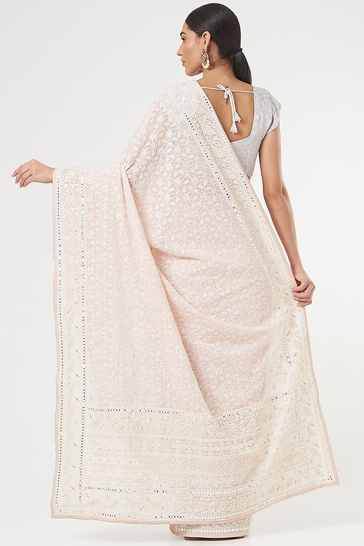 Blush Pink Party Wear Saree Set In Georgette by NARMADESHWARI at Pernia's Pop Up Shop