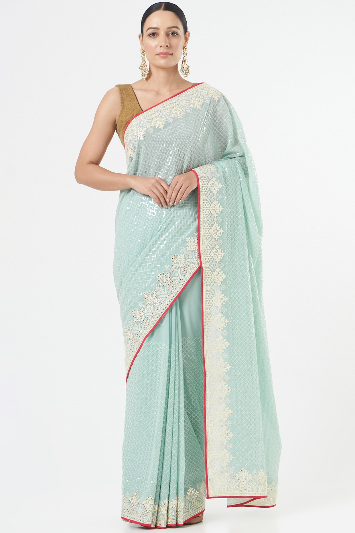 New Stylist Floral Printed Georgette Sky Blue Saree|SARV121484