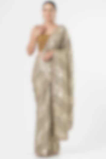 Grey Silk Party Wear Saree Set by NARMADESHWARI at Pernia's Pop Up Shop