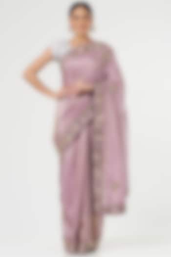 Mauve Silk Tissue Saree Set by NARMADESHWARI