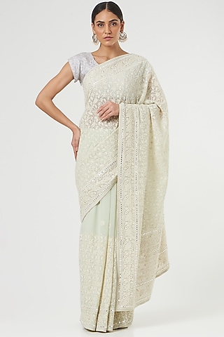 Pista Green Georgette Saree Set by NARMADESHWARI