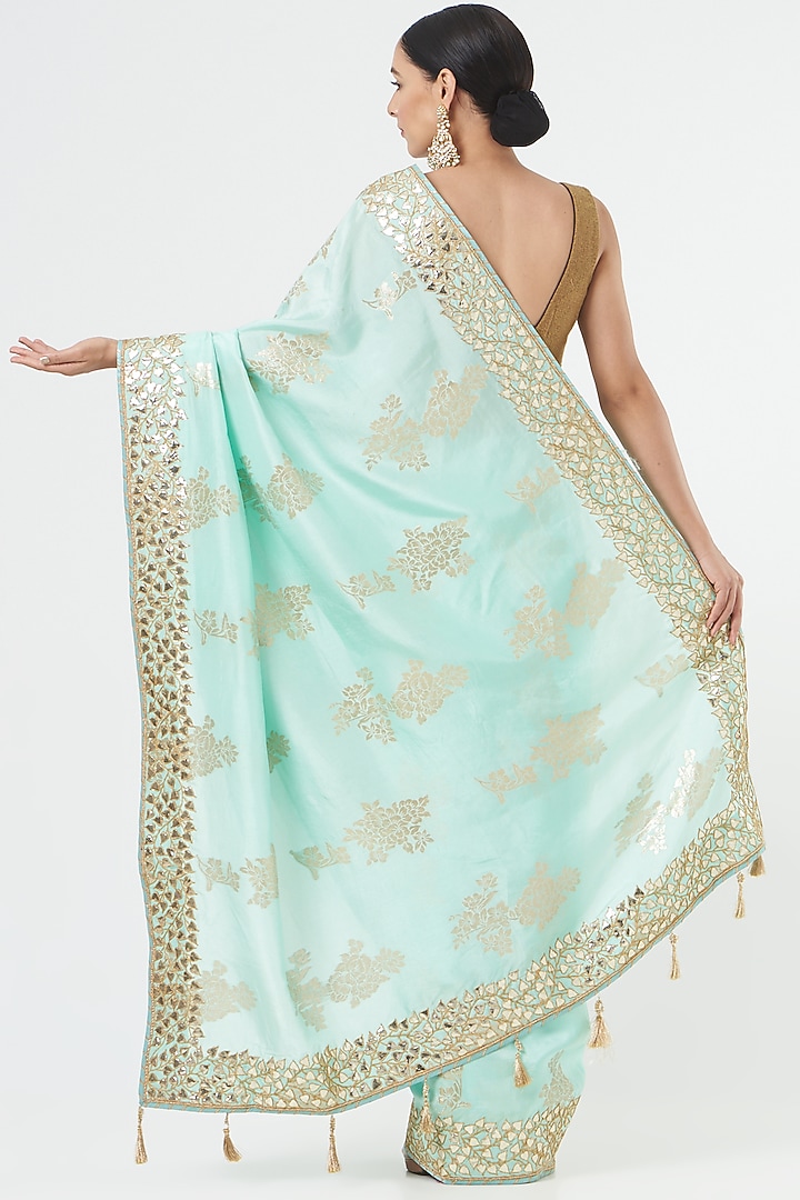 Sea Green Silk Zari Weave Party Wear Saree Set by NARMADESHWARI at Pernia's Pop Up Shop