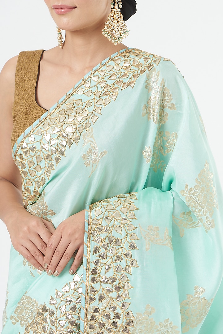 Sea Green Silk Zari Weave Party Wear Saree Set by NARMADESHWARI at Pernia's Pop Up Shop