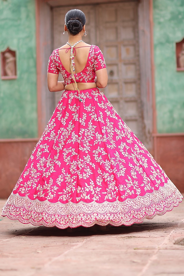 Red Zari Embroidered Bridal Lehenga Set by RISA at Pernia's Pop Up Shop