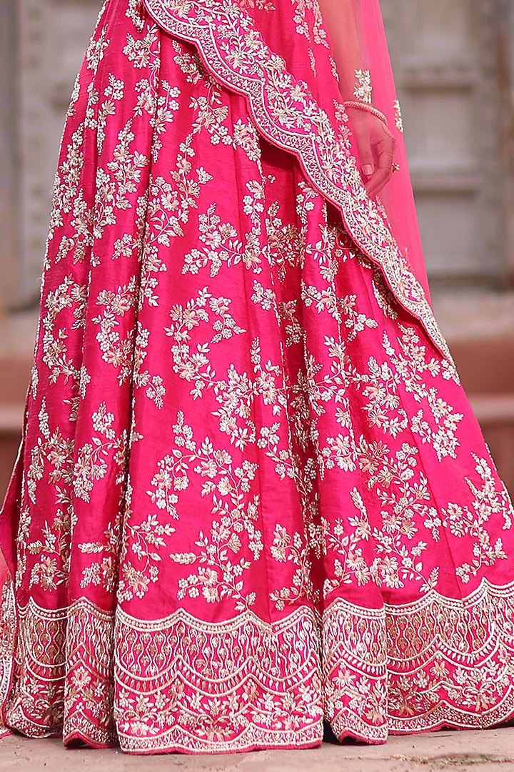 Red Zari Embroidered Bridal Lehenga Set by RISA at Pernia's Pop Up Shop