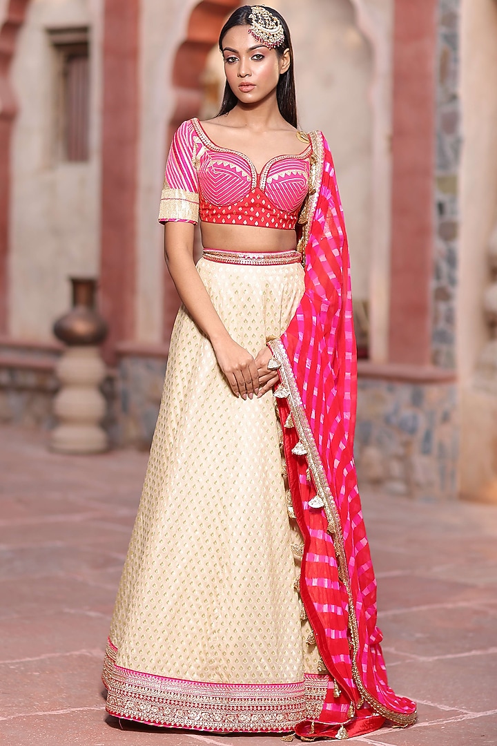 Cream Banarasi Wedding Lehenga Set by RISA at Pernia's Pop Up Shop