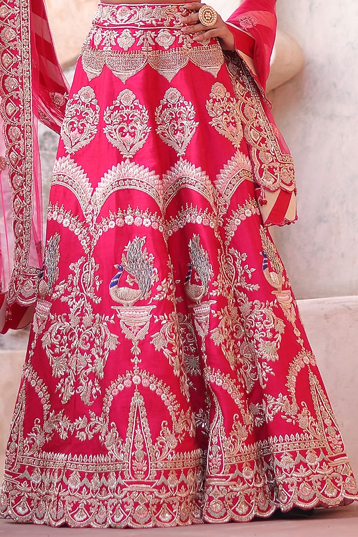 Red Dabka Embroidered Bridal Lehenga Set  by RISA at Pernia's Pop Up Shop
