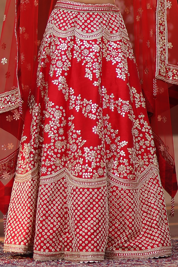 Red Floral Embroidered Bridal Lehenga Set by RISA at Pernia's Pop Up Shop