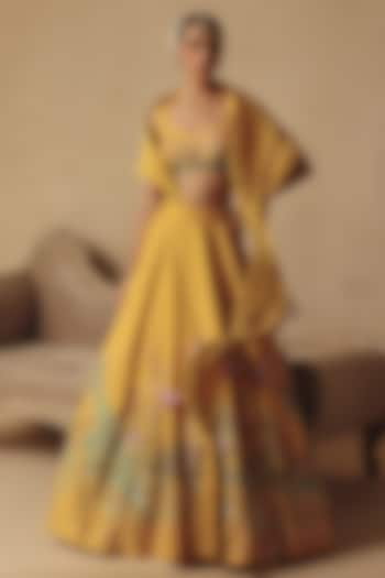 Mustard Yellow Bamberg Silk Hand Embroidered Wedding Lehenga Set by Rishika Singh at Pernia's Pop Up Shop